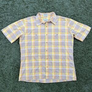 Vintage Christian Dior Chemises Yellow Plaid Dress Shirt Mens L Logo Button Up